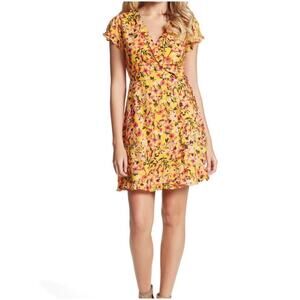 JESSICA SIMPSON Golden Rod Acrylic Floral Wrap Dress - Size Medium - NEW w/ Tags
